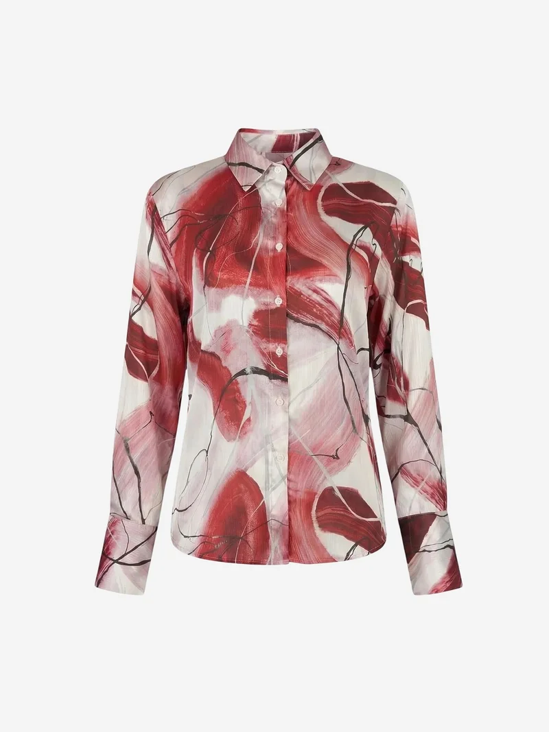 My Fashion Burgundy Red MY FASHION Abstract Print Button-Up Shirt for Women | Best Price UAE