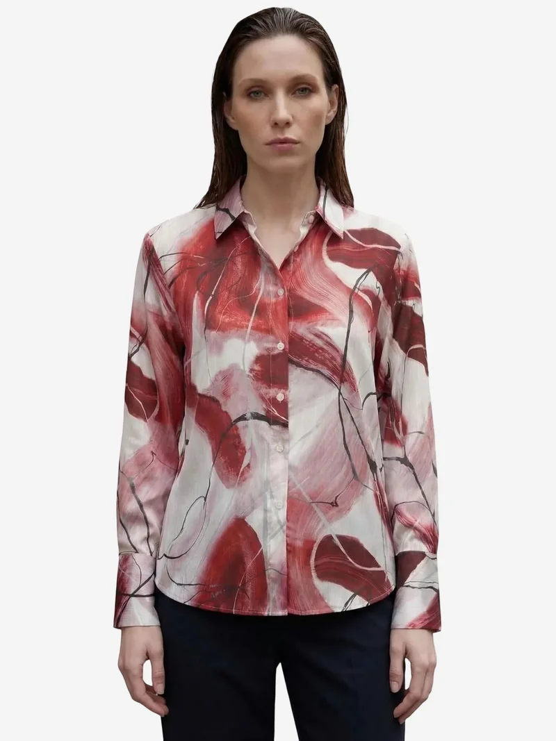 My Fashion Burgundy Red MY FASHION Abstract Print Button-Up Shirt for Women | Best Price UAE