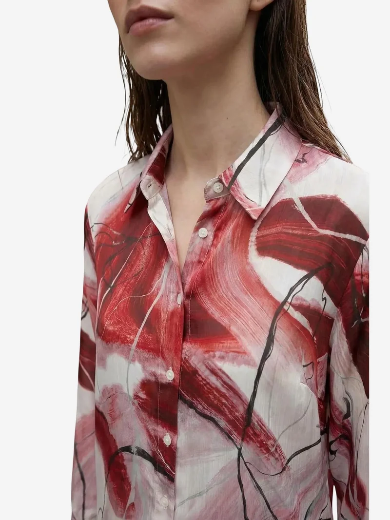 My Fashion Burgundy Red MY FASHION Abstract Print Button-Up Shirt for Women | Best Price UAE