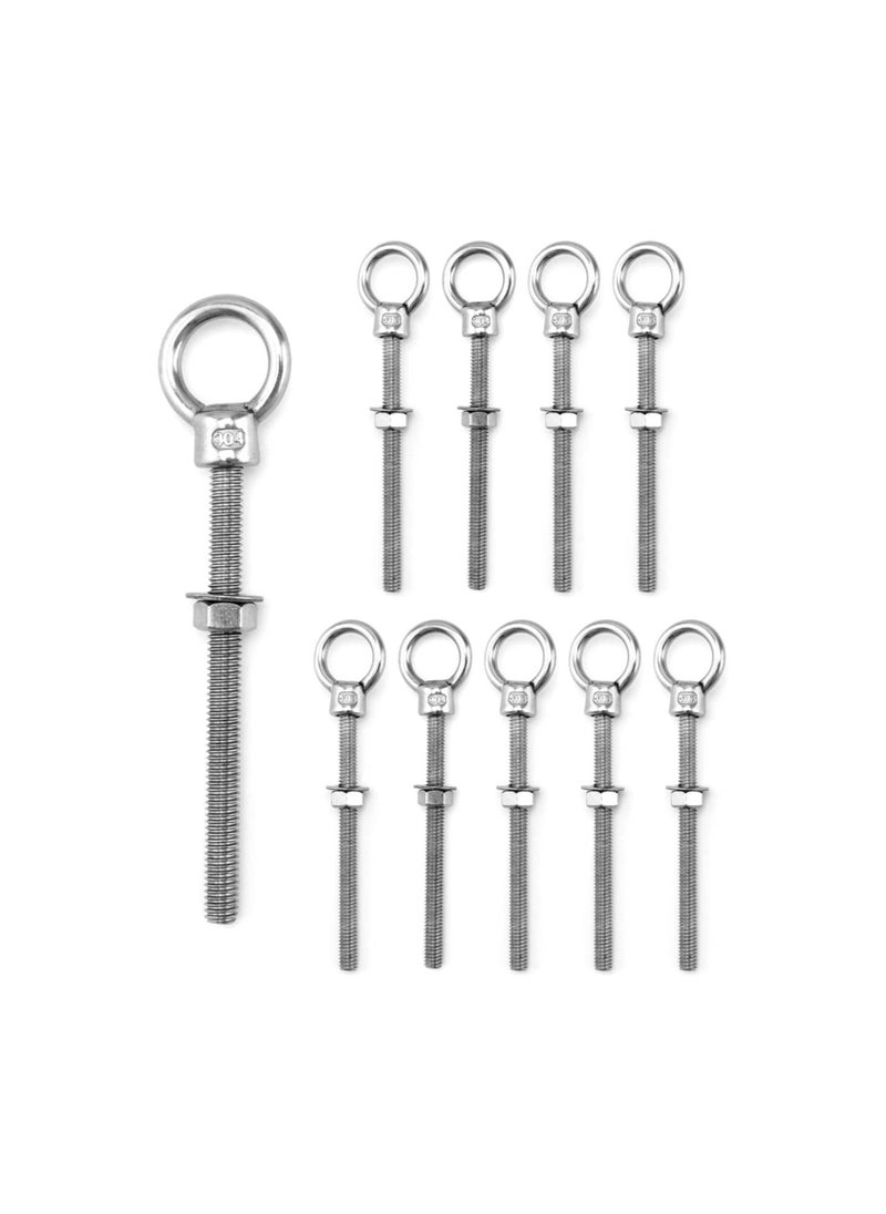 Generic - Threaded Eyebolts, 10 Pack 5/16" x 4" M8 Marine Grade Long Stainless Steel Shoulder Eye Bolts - Image 1