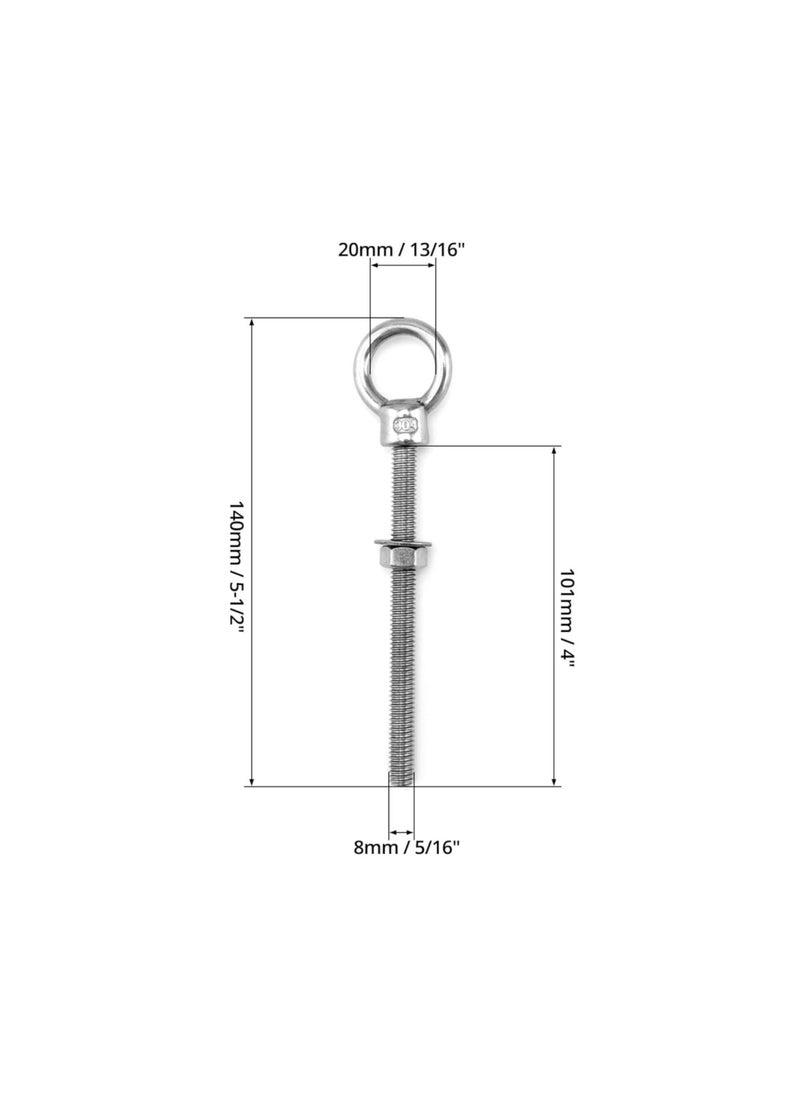 Generic - Threaded Eyebolts, 10 Pack 5/16" x 4" M8 Marine Grade Long Stainless Steel Shoulder Eye Bolts - Image 1