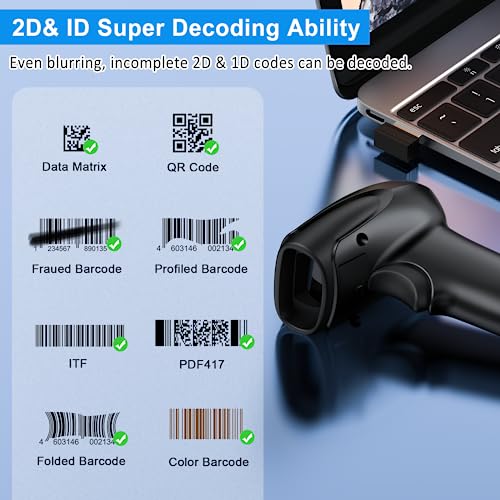 Symcode 2D Wireless Barcode Scanner,Bluetooth6.0 & Wireless2.4G & USB Wired Connection, 1D QR Bar Code Reader Scanner Automatic Fast Precise scanning for Smart Phone, Tablet, PC - Image 5