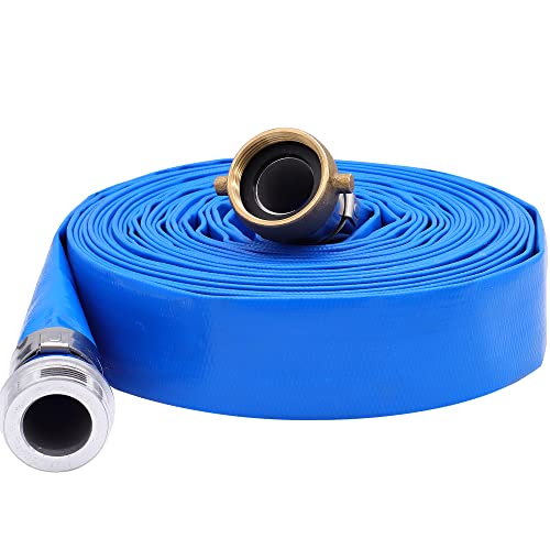 Geowaky 1-1/2" x 100′ PVC Lay Flat Water Pump Discharge Hose With Aluminum Pin Lug Fittings, Heavy Duty Reinforced Pool Backwash Hose Assembly - Image 1