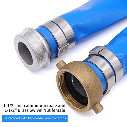 Geowaky 1-1/2" x 100′ PVC Lay Flat Water Pump Discharge Hose With Aluminum Pin Lug Fittings, Heavy Duty Reinforced Pool Backwash Hose Assembly - Image 3