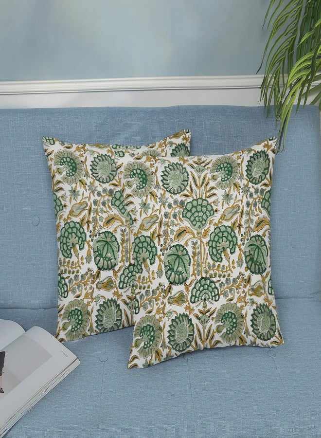 DAFENA Boho Sage Green Pillow Covers 18x18 Inch 2 Pcs Mustard Yellow Vintage Floral Decor Throw Pillows Spring Flower Summer Outdoor Farmhouse Decoration Pillowcase Cushion Cover for Couch Sofa Bed - Image 4