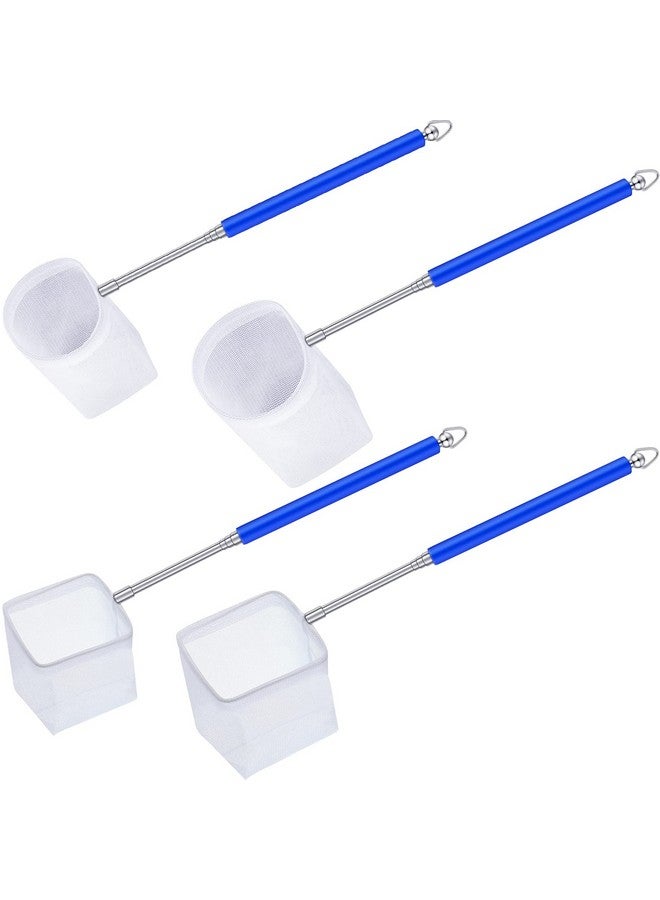 شابي 4 قطع من شبكة صيد الروبيان لحوض السمك بمقبض قابل للتمديد من الفولاذ المقاوم للصدأ وشبكة صيد صغيرة لحوض السمك مع مقبض قابل للتعديل لحوض السمك والبركة (أزرق) - Image 1