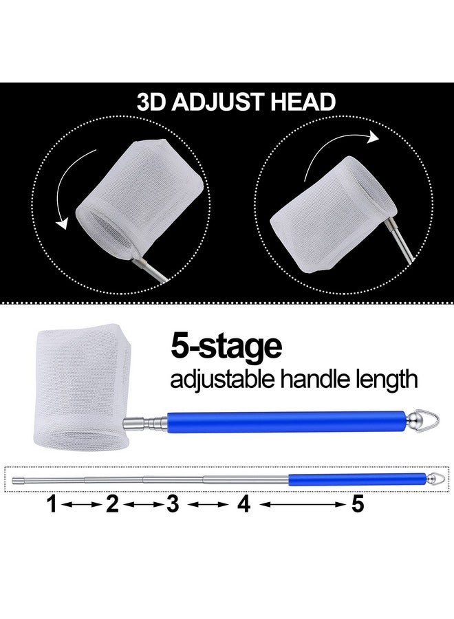 شابي 4 قطع من شبكة صيد الروبيان لحوض السمك بمقبض قابل للتمديد من الفولاذ المقاوم للصدأ وشبكة صيد صغيرة لحوض السمك مع مقبض قابل للتعديل لحوض السمك والبركة (أزرق) - Image 4