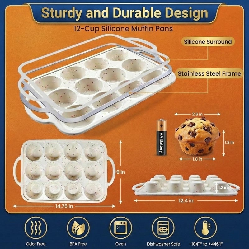 BAKE BOSS 1-Pack - Silicone Muffin Pan for Baking with Metal Reinforced Frame, 12 Cup Regular Size Cupcake Pan, BPA Free -Silicone Muffin Tray, Cupcake Baking Pan Molds for Oven Dishwasher Safe - Image 2