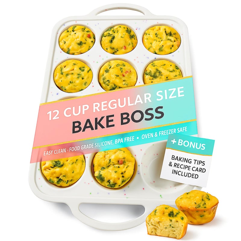 BAKE BOSS 1-Pack - Silicone Muffin Pan for Baking with Metal Reinforced Frame, 12 Cup Regular Size Cupcake Pan, BPA Free -Silicone Muffin Tray, Cupcake Baking Pan Molds for Oven Dishwasher Safe - Image 1