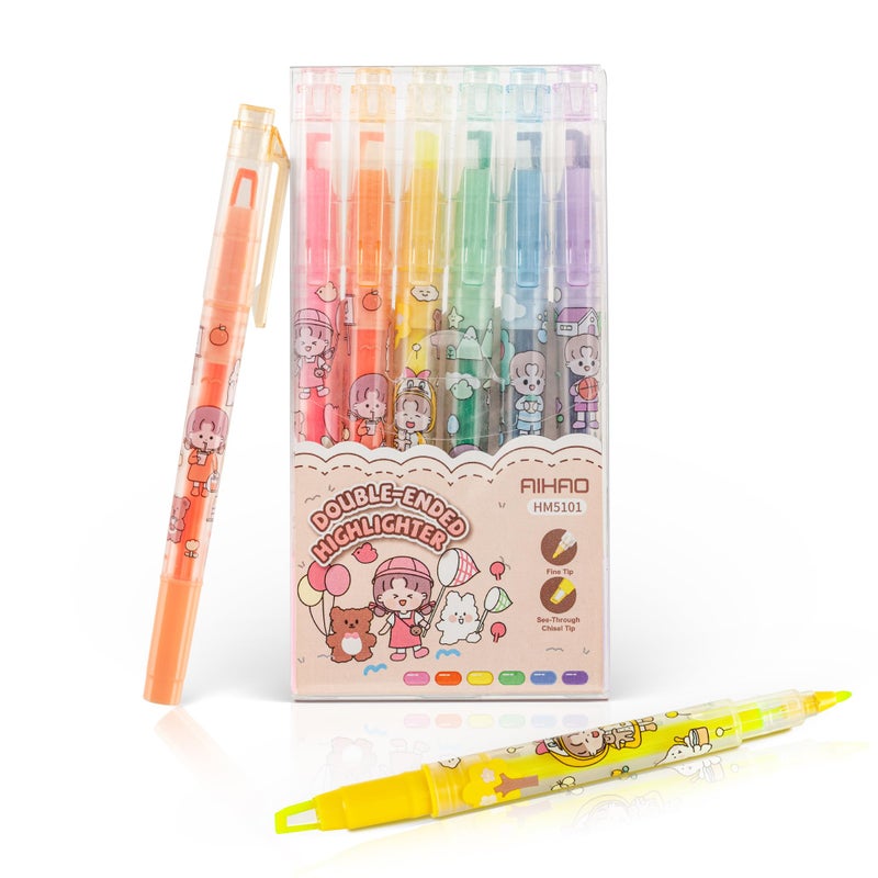 AIHAO Clear View Dual Tip Highlighters, 6-Pack Assorted Colors â€“ See-Through Chisel & Fine Tips, Precise Highlighting Marker Set - Image 1