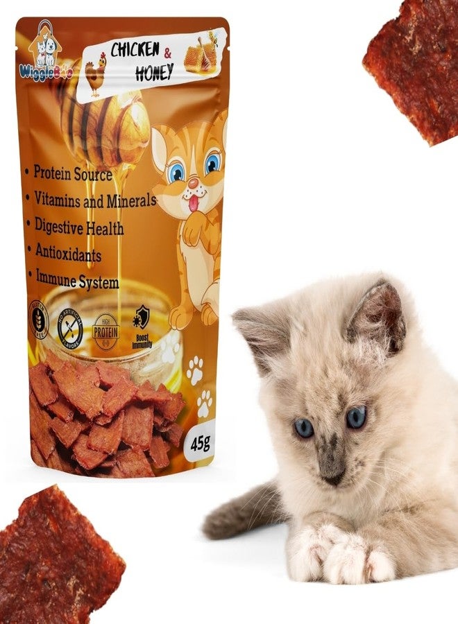 WiggleBoo Chicken & Honey Cat Treat | Protein Rich | Fiber Rich | Crunchy Healthy Snacks | 100% Natural | 45g - Image 1