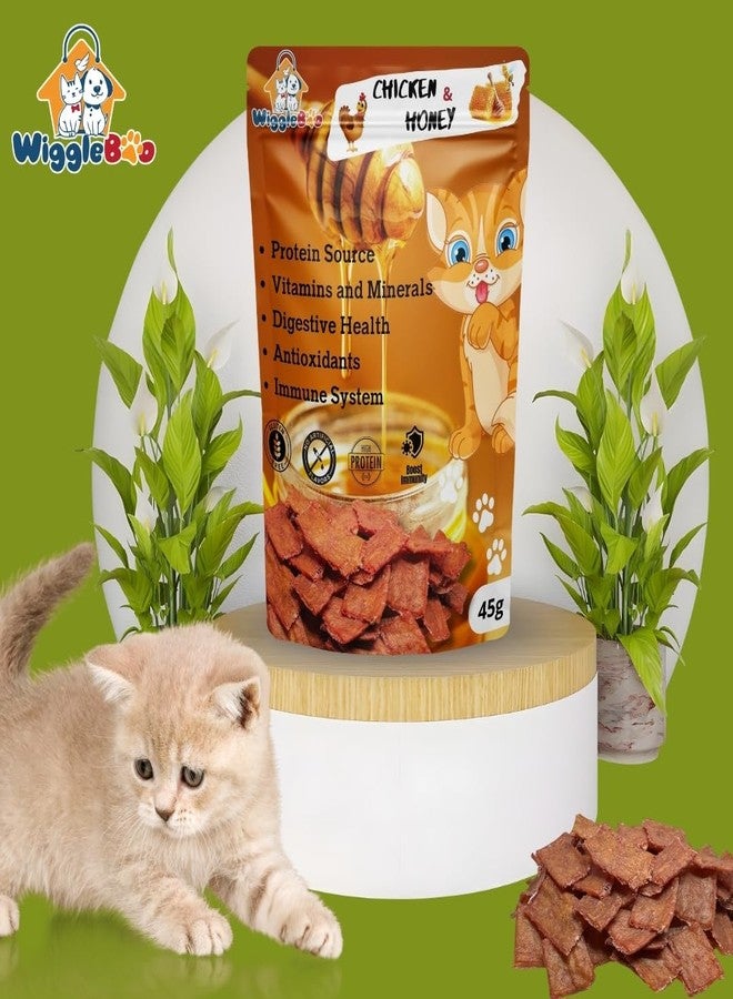 WiggleBoo Chicken & Honey Cat Treat | Protein Rich | Fiber Rich | Crunchy Healthy Snacks | 100% Natural | 45g - Image 2