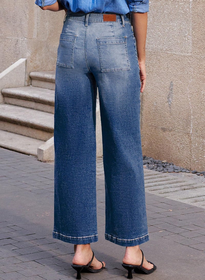 Sidefeel Women's Wide Leg Jeans High Waisted Straight Leg Ankle Jeans Stretchy Trendy Loose Zimbaplatinum Denim Pants Blue Size 6 - Image 2