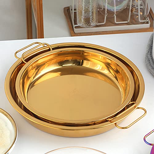 Buyer Star 11 Inch Stainless Steel Steaming Tray Cold Noodle Plate wFolding Hot Dish Plate Clip Round Big Egg Drip Pan Silver - Image 3