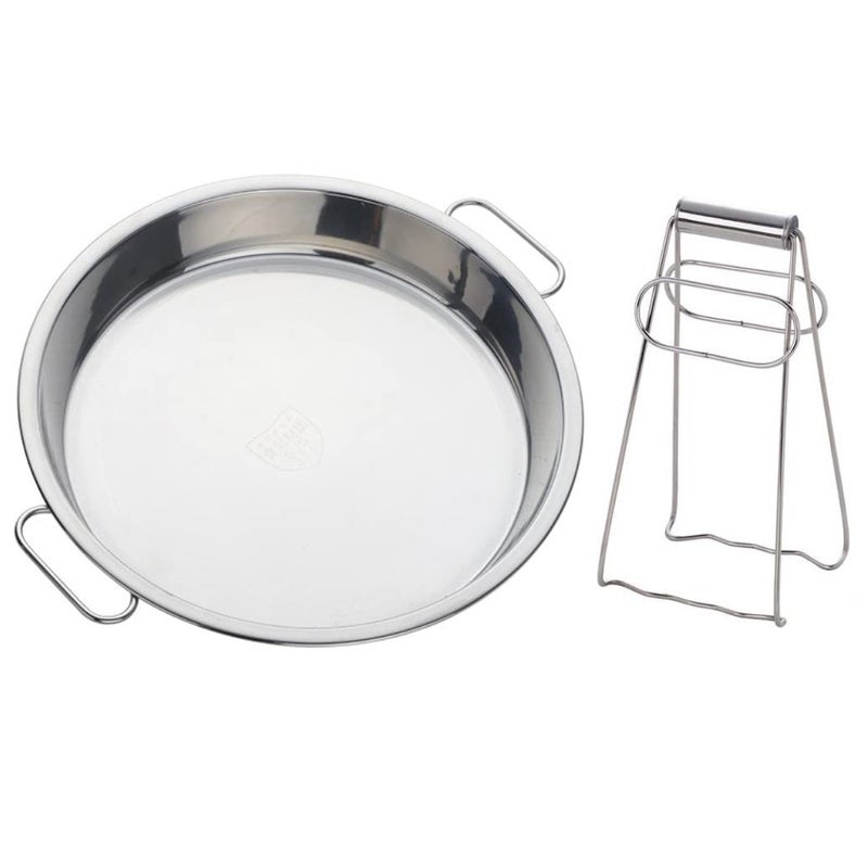 Buyer Star 11 Inch Stainless Steel Steaming Tray Cold Noodle Plate wFolding Hot Dish Plate Clip Round Big Egg Drip Pan Silver - Image 2