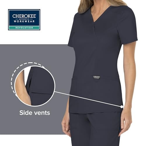 Cherokee Scrubs Top for Women Mock Wrap with 3 Pockets, Soft, 2-Way Stretch & Durable Fabric - WW610, XXS, Pewter - Image 5