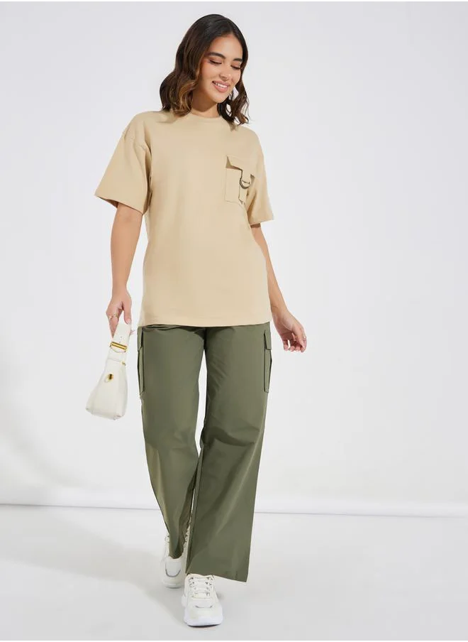 Styli Cotton Jersey Oversized T-Shirt with Flap Pocket