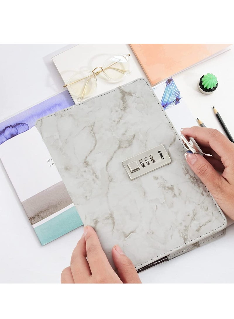 Diary with Lock, A5 Marble with PU Leather Creative Journal Notebook Writing Planner Organizer Travel with Pen Holder for Man Women Teenager 192 Pages (grey) - Image 5