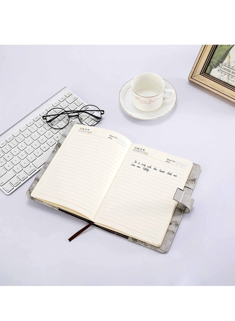 Diary with Lock, A5 Marble with PU Leather Creative Journal Notebook Writing Planner Organizer Travel with Pen Holder for Man Women Teenager 192 Pages (grey) - Image 4