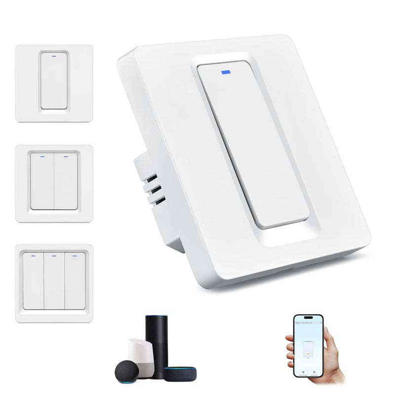Pohaytipe WiFi Smart Light Switch, No Neutral Wire Required, Smart Wall Switch with Remote Control, Voice Control and Timer, Compatible with Alexa and Google Assistant, Easy Installation (1 Gang, Single L Wire) - Image 1