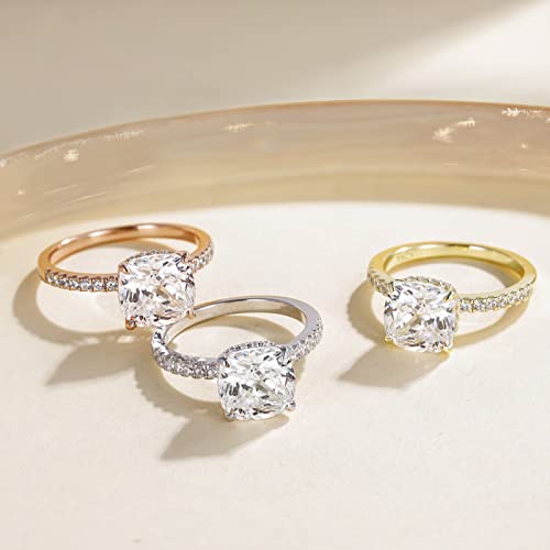 EAMTI 3.5CT 925 Sterling Silver Rings Cushion Cut Cubic Zirconia CZ Engagement Rings Wedding Bands for Women Promise Rings for Her Size 5.5 - Image 3