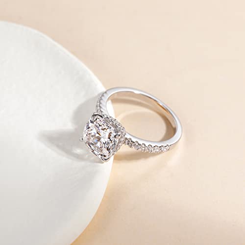 EAMTI 3.5CT 925 Sterling Silver Rings Cushion Cut Cubic Zirconia CZ Engagement Rings Wedding Bands for Women Promise Rings for Her Size 5.5 - Image 2