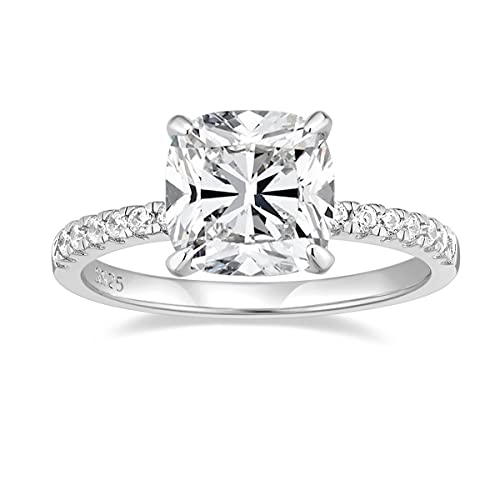 EAMTI 3.5CT 925 Sterling Silver Rings Cushion Cut Cubic Zirconia CZ Engagement Rings Wedding Bands for Women Promise Rings for Her Size 5.5 - Image 1