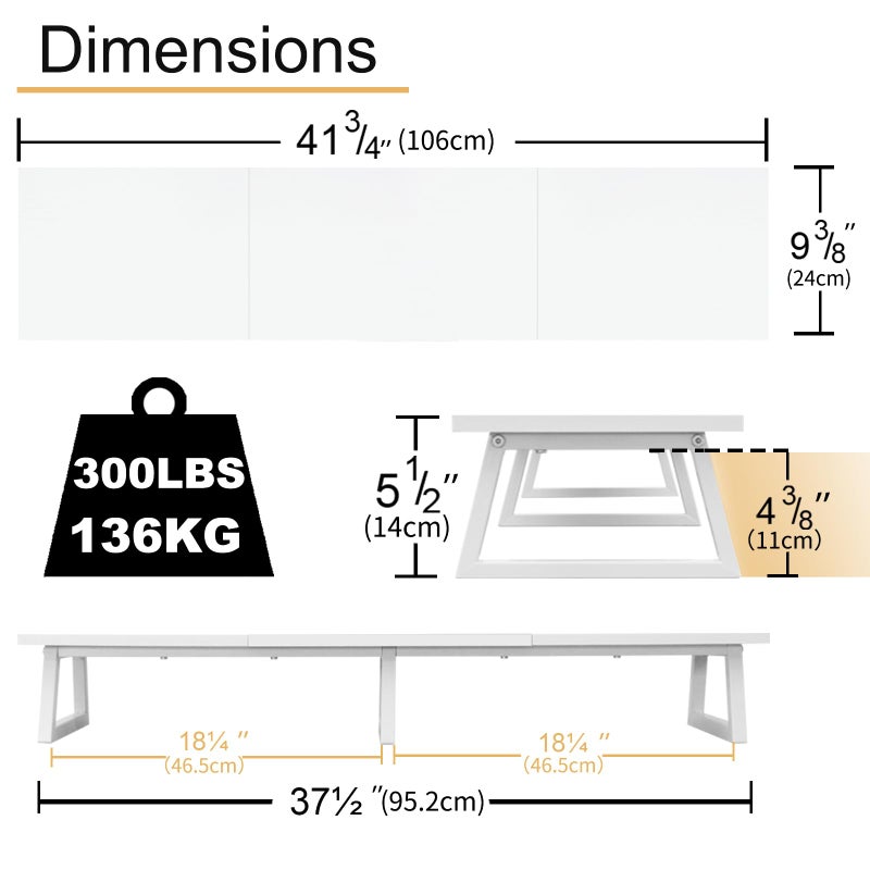 TEAMIX 42 inch White Monitor Riser for 2 Monitors, Wood Desktop Dual Stand with Metal Legs, Long Screen/PC/Laptop Storage,Computer Shelf TV Holder Home Office (White, inch) - Image 5
