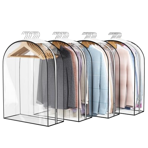 Liuoud Clear Garment Bag for Hanging Clothes 10” Gusseted, 32” Suit Bags for Open Closet Storage Plastic Clothes Cover for Coat, Dress, Shirts, Fur, Jacket, Wardrobe Protectors, 4 Pack - Image 1