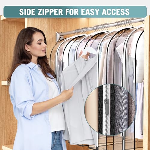 Liuoud Clear Garment Bag for Hanging Clothes 10” Gusseted, 32” Suit Bags for Open Closet Storage Plastic Clothes Cover for Coat, Dress, Shirts, Fur, Jacket, Wardrobe Protectors, 4 Pack - Image 3