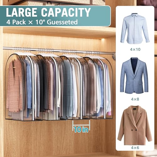 Liuoud Clear Garment Bag for Hanging Clothes 10” Gusseted, 32” Suit Bags for Open Closet Storage Plastic Clothes Cover for Coat, Dress, Shirts, Fur, Jacket, Wardrobe Protectors, 4 Pack - Image 2
