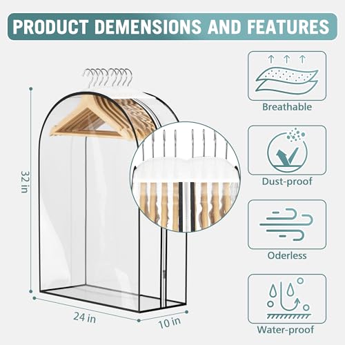 Liuoud Clear Garment Bag for Hanging Clothes 10” Gusseted, 32” Suit Bags for Open Closet Storage Plastic Clothes Cover for Coat, Dress, Shirts, Fur, Jacket, Wardrobe Protectors, 4 Pack - Image 4