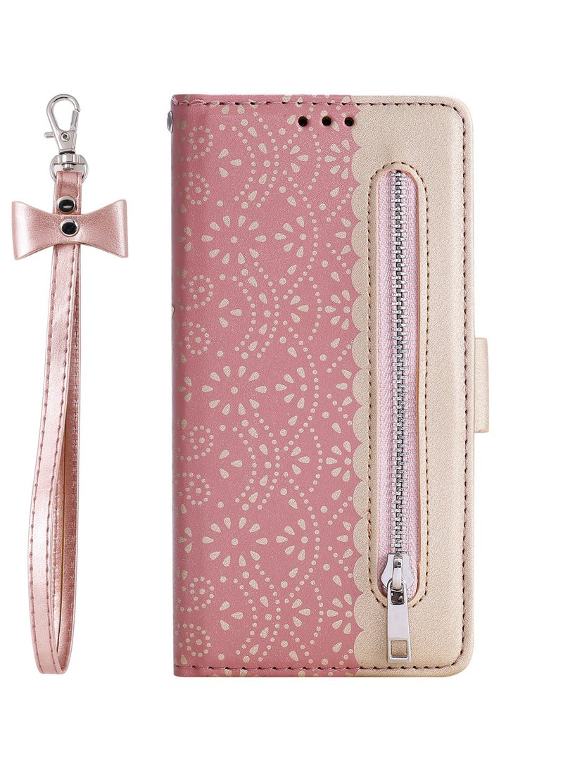 Suteni غطاء هاتف جلدي بسحاب مع فتحات بطاقات من الدانتيل لسامسونج - Image 1