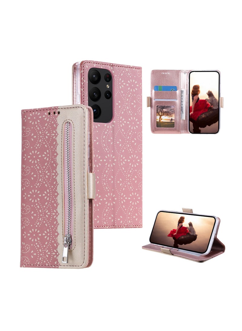 Suteni غطاء هاتف جلدي بسحاب مع فتحات بطاقات من الدانتيل لسامسونج - Image 3