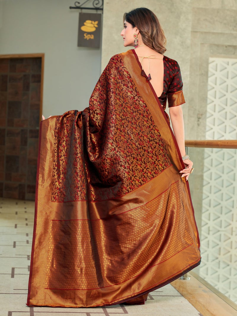 Glory Sarees Women's Pure Kanjivaram Soft Banarasi Original Satin Silk Saree Elegantly Crafted Graceful Wedding Design With Blouse Piece (Satin Silk103_Maroon) - Image 4