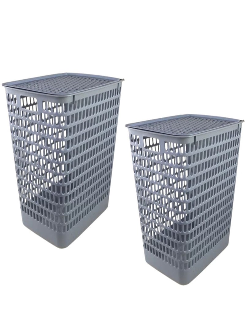 VIO 2 Pack Laundry Basket with Lid Multipurpose Large Storage Organizer for Toys Laundry and More Lightweight Bucket with Carry Handles for Bathroom and Home Use 70 Litre Capacity  - Image 1