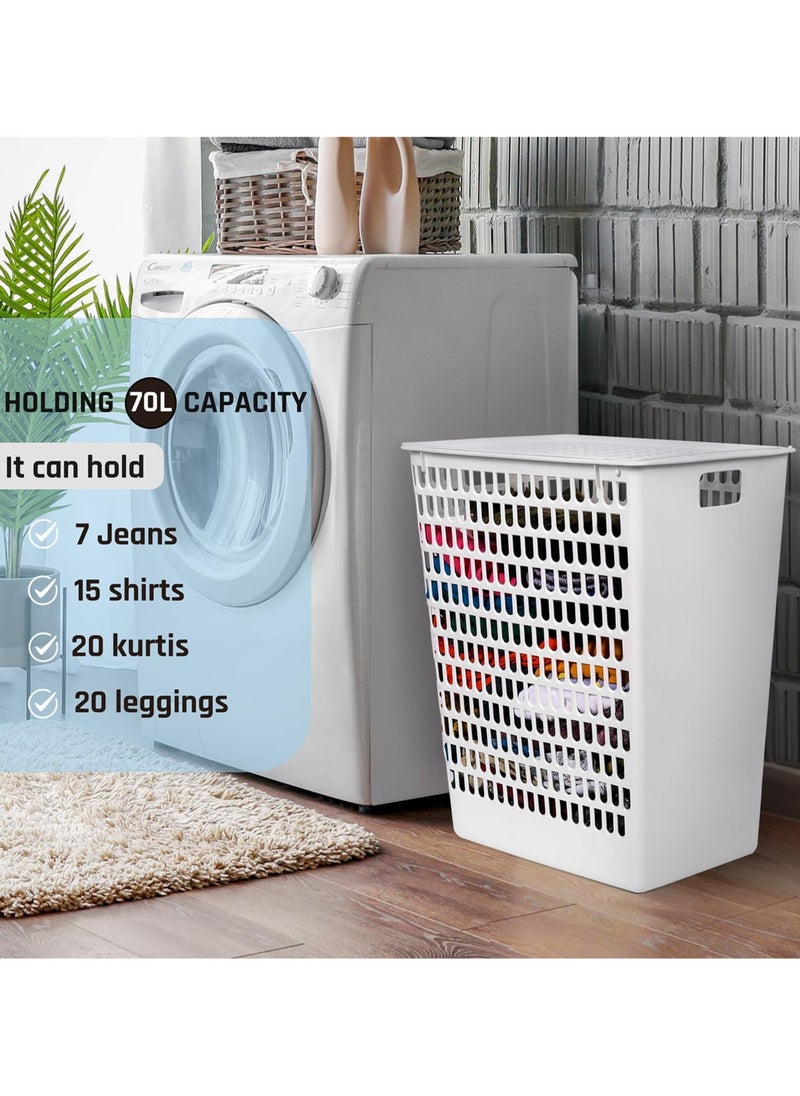 VIO - 2 Pack Laundry Basket with Lid Multipurpose Large Storage Organizer for Toys Laundry and More Lightweight Bucket with Carry Handles for Bathroom and Home Use 70 Litre Capacity - Image 1