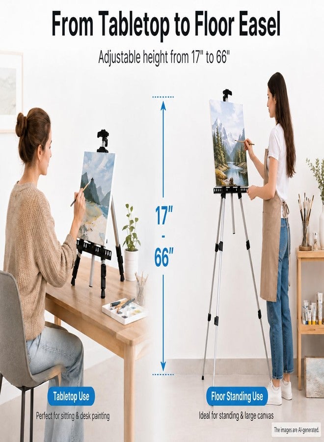 RRFTOK Art Painting Artist Easel Stand,Aluminum Metal Tripod Adjustable Easels for Painter Canvases Height from 17 to 66 Inch - Carry Bag for Table-Top/Floor Drawing and Displaying 2-Pack. - Image 4