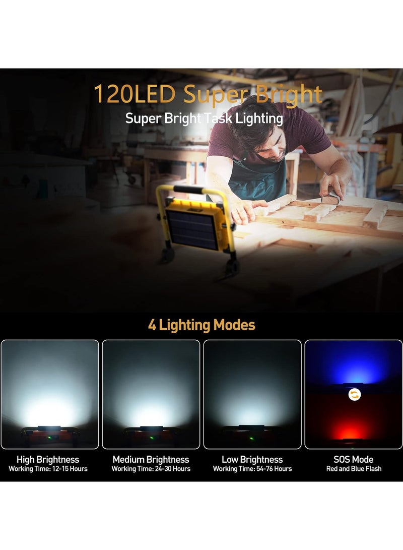 Rechargeable LED Lamp 6 Modes Solar Rechargeable LED Floodlight, Portable Site LED Projector with USB/Rechargeable Battery/Solar Panel for Repair, Camping, Emergency - Image 4