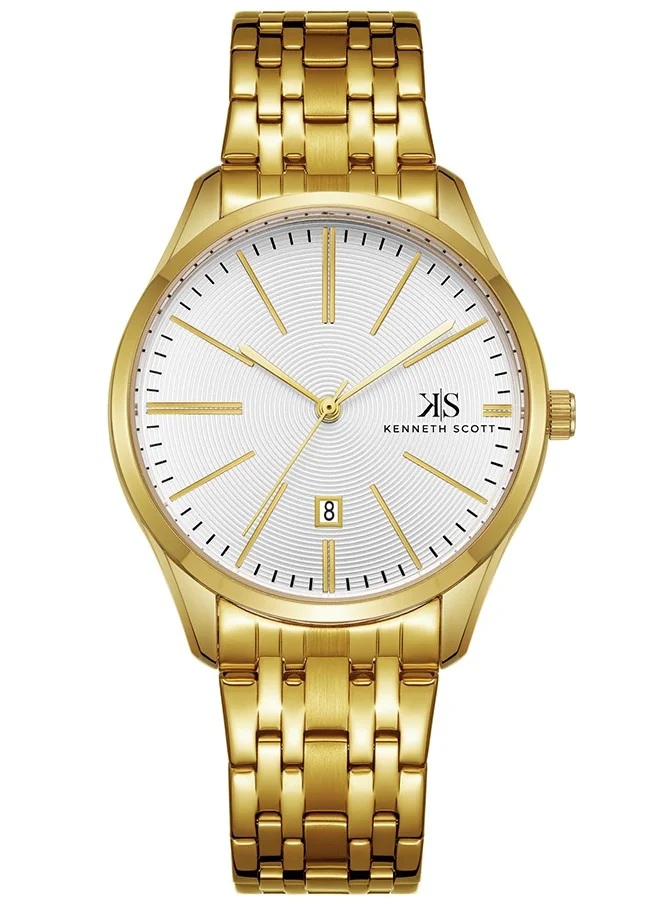 KENNETH SCOTT Kenneth Scott Men's Quartz Movement Watch, Analog Display and Stainless Steel Strap - K22015-GBGW, Gold