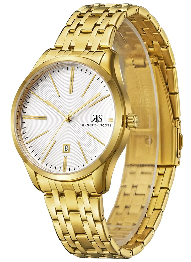 KENNETH SCOTT Kenneth Scott Men's Quartz Movement Watch, Analog Display and Stainless Steel Strap - K22015-GBGW, Gold