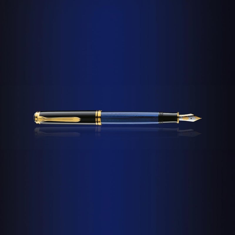 Pelikan قلم حبر فاخرة بيلكان M600 - أسود/أزرق مع تفاصيل ذهبية - Image 1