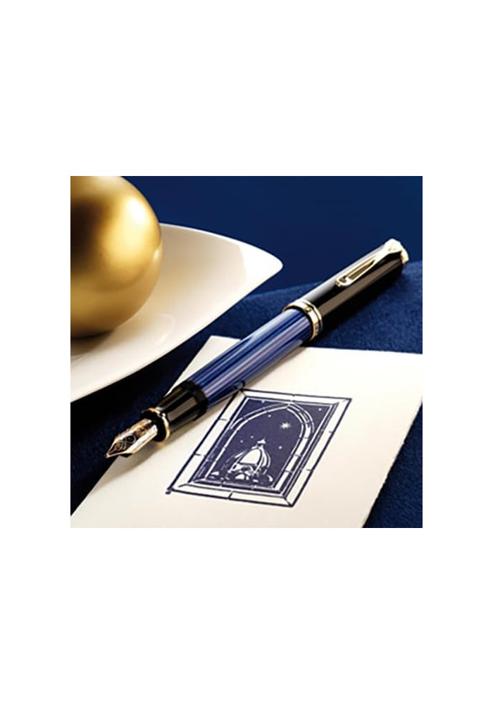 Pelikan قلم حبر فاخرة بيلكان M600 - أسود/أزرق مع تفاصيل ذهبية - Image 4