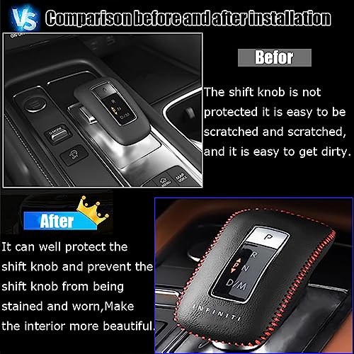 Kakash Custom Interior Accessories for Infiniti QX60 2022 2023 2024 2025 Leather Automatic Gear Shift Knob Cover,Transimission Boots Shift Lever Leather Sheath(Red Stitches) - Image 3