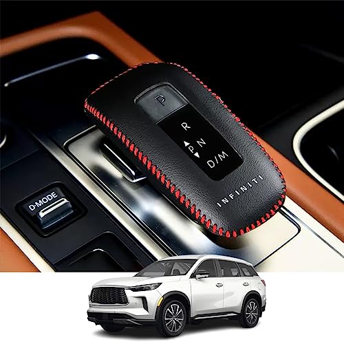 Kakash Custom Interior Accessories for Infiniti QX60 2022 2023 2024 2025 Leather Automatic Gear Shift Knob Cover,Transimission Boots Shift Lever Leather Sheath(Red Stitches) - Image 1