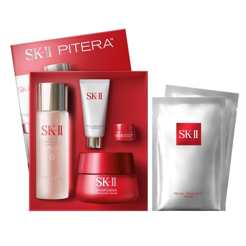 SK-II SKII Anti Aging Skincare Gift Set  Includes Full Size Skincare Products  Facial Cleanser Facial Essence SKINPOWER Face  Eye Cream  2 Treatment Masks 6 Count