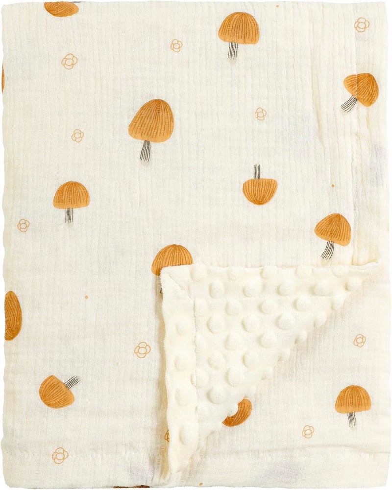 30''X40'' Organic Muslin Cotton Baby Blanket for Newborns, Soft Mink Backing, Essential for Baby Shower Birthday Gift - Mushroom 75X100cm - Image 1