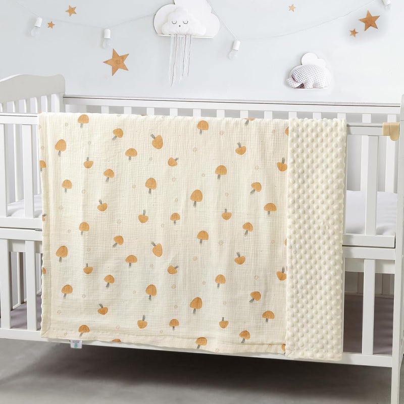 30''X40'' Organic Muslin Cotton Baby Blanket for Newborns, Soft Mink Backing, Essential for Baby Shower Birthday Gift - Mushroom 75X100cm - Image 2