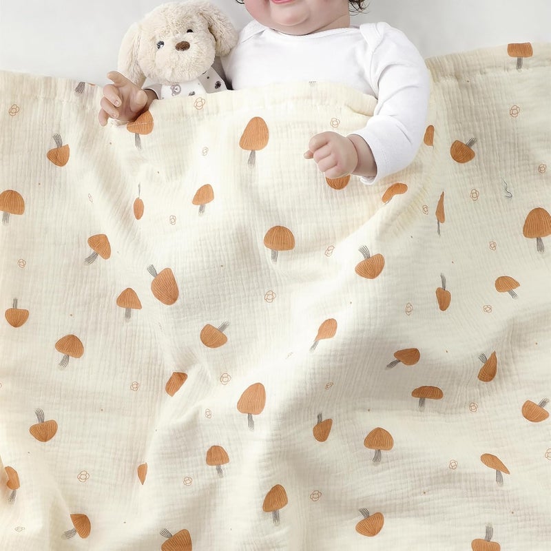 30''X40'' Organic Muslin Cotton Baby Blanket for Newborns, Soft Mink Backing, Essential for Baby Shower Birthday Gift - Mushroom 75X100cm - Image 3