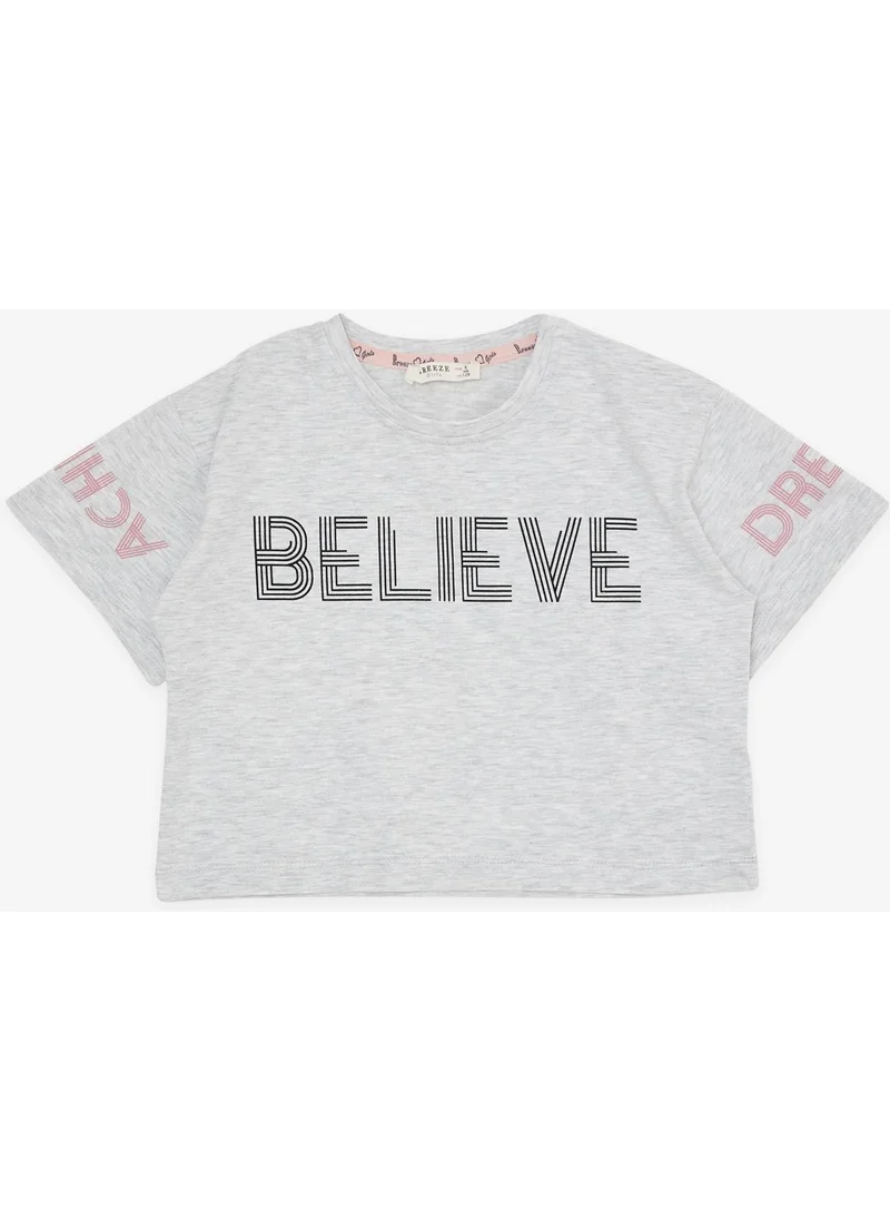 Breeze Girl's Capri Tights Crop Suit Text Printed 8-12 Years, Light Gray Melange